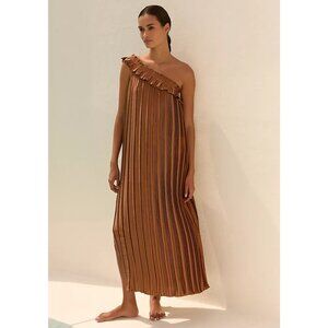By Anthropologie One-Shoulder Plisse Column Midi Dress - Brown - Size Large